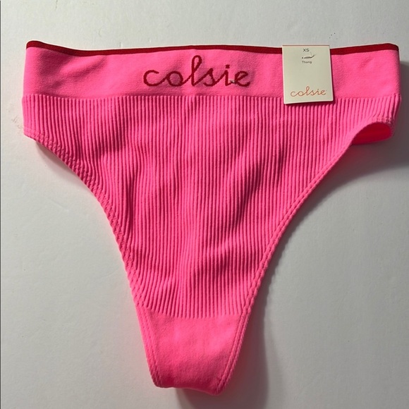 NWT Colsie Vibrant Pink Ribbed Thong Panty size XS NWT - Picture 1 of 2
